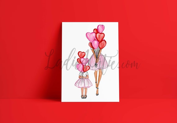 valentines day, galentine's day, mommy and me, girly art print, mom art, girls room, gifts for mom, mother daughter art, girl mom