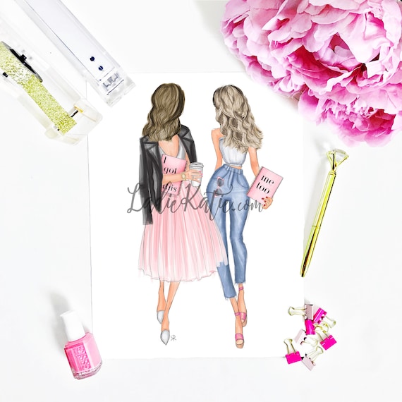 I got this, blonde, brunette, besties print, bff print, girly art, gifts for her, girly print, besties, best friend art, best friend gift