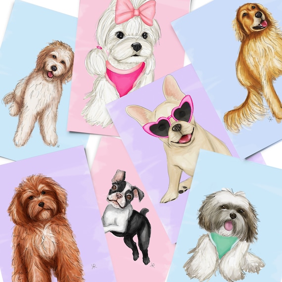 Dog illustration, dog mom, dog dad, dog lover, boston terrier, maltese, shih tzu, malti poo, golden retriever, frenchie, golden doodle