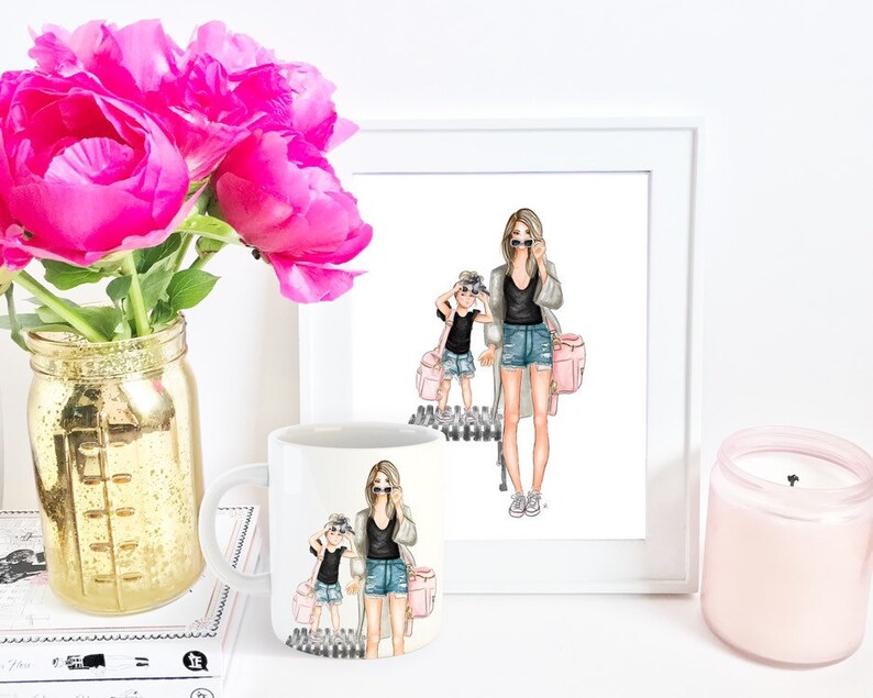 mommy and me art, girls room, girly art, girly print, little girl, mom print, mini me, girls room, girly decor, mother daughter art image 6