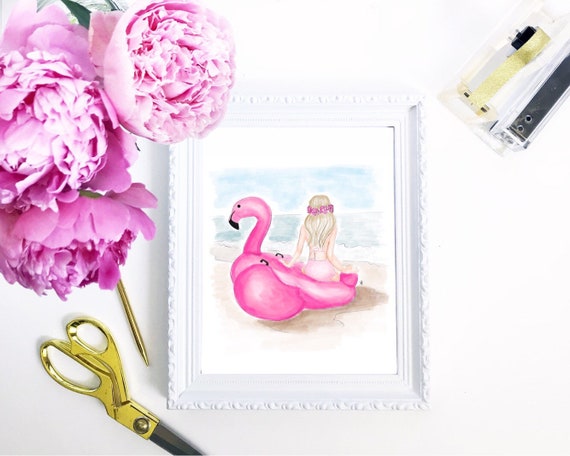 Flowers and Flamingos, fashion sketch, summer art, summer print, beach print, girly art, best friends, bff, girly girl, pink lover, besties