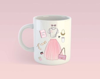 Motivational mug, inspirational mug, inspire, girly mug, pink mug, bossy mug, boss mug, fashion sketch, fashion art, graduation gift