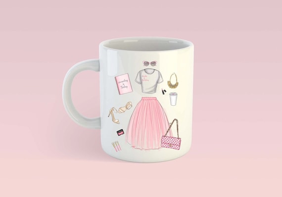 Motivational mug, inspirational mug, inspire, girly mug, pink mug, bossy mug, boss mug, fashion sketch, fashion art, graduation gift