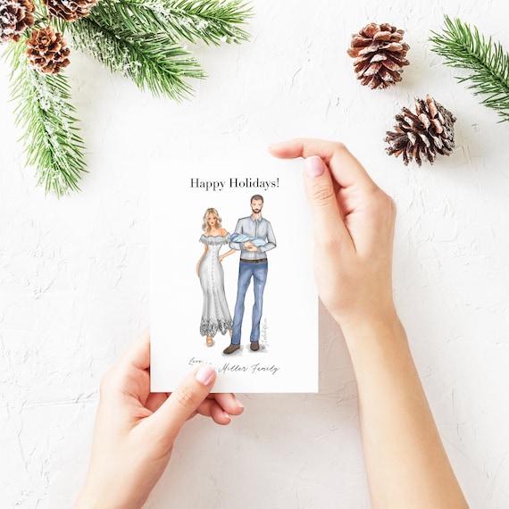 Customizable Holiday card, family holiday card, Christmas card, family picture, family portrait, family photo, family art, new mom, new dad