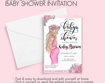 Baby shower, baby shower invitation, new mom, pregnant, mom to be, shower invite, baby girl, gift for new moms, downloadable invite