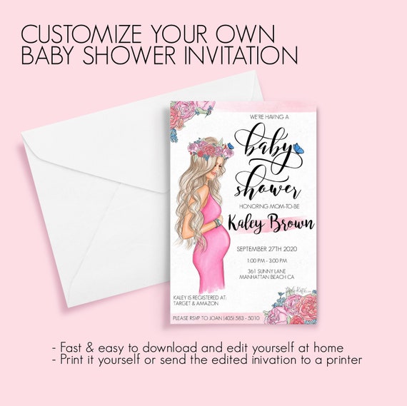 Baby shower, baby shower invitation, new mom, pregnant, mom to be, shower invite, baby girl, gift for new moms, downloadable invite