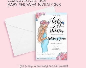 Baby shower, baby shower invitation, new mom, pregnant, mom to be, shower invite, baby shower gift, boy mom, downloadable invite, baby boy