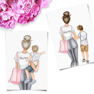 Niño mamá, mamá y yo arte, arte femenino, estampado femenino, estampado de mamá, habitación de niños, decoración femenina, arte de madre hijo, día de la madre, regalos para ella, vida de mamá