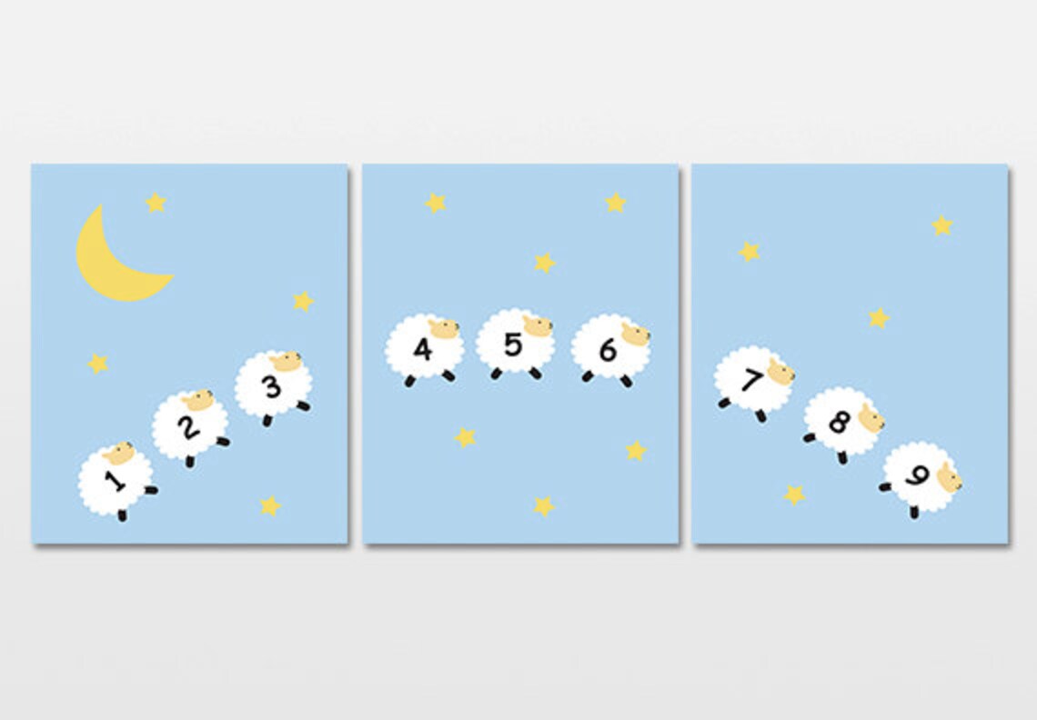 Counting Sheep Nursery Art Print Set of 3 Baby Number Artwork Etsy