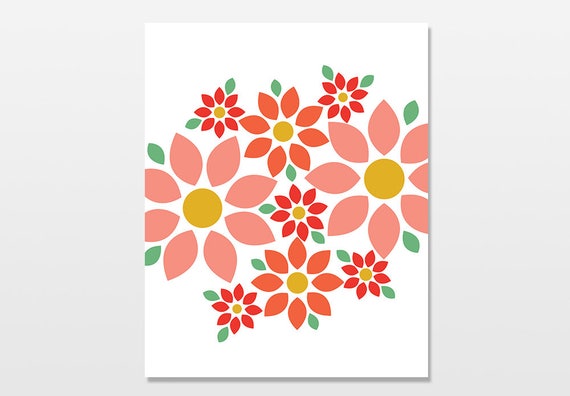 Oeuvre De Pépinière Floral Fleur Art Print Orange Et Rose Décor De Nurserie Fleur Fleur Moderne Art Mural