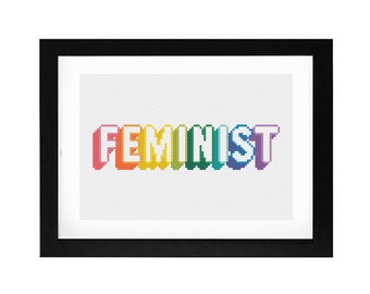 5x7 - "Rainbow Feminist" Decorative Cross Stitch Art with Frame