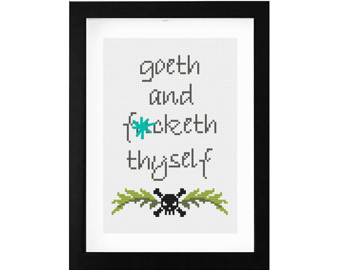 5x7 - "Goeth and F**keth Thyself - Skull" decorative cross stitch.