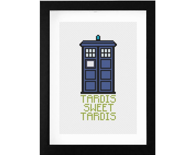 5x7 - "Tardis Sweet Tardis" Decorative Cross Stitch Art with Frame