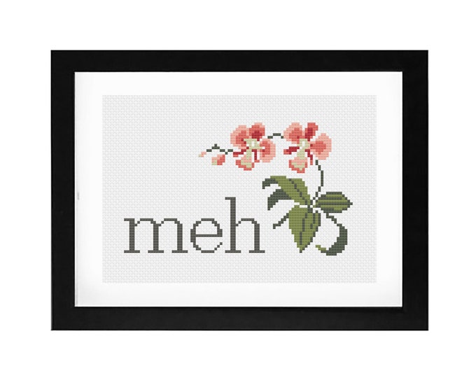 5x7 - "Meh" Decorative Cross Stitch Art with Frame
