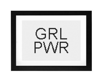 5x7 - "GRL PWR" Decorative Cross Stitch Art with Frame