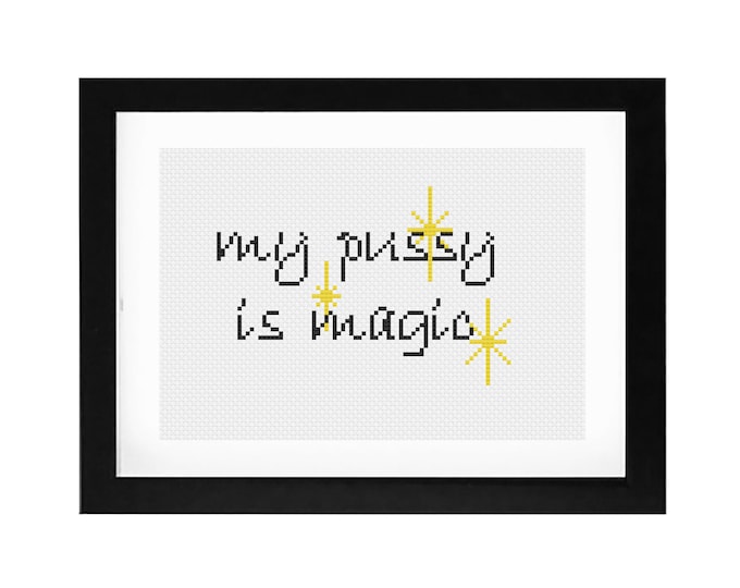 5x7 - "My P*ssy is Magic" Decorative Cross Stitch Art with Frame