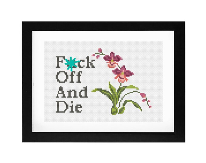5x7 - "F*!? Off And Die" Decorative Cross Stitch Art with Frame