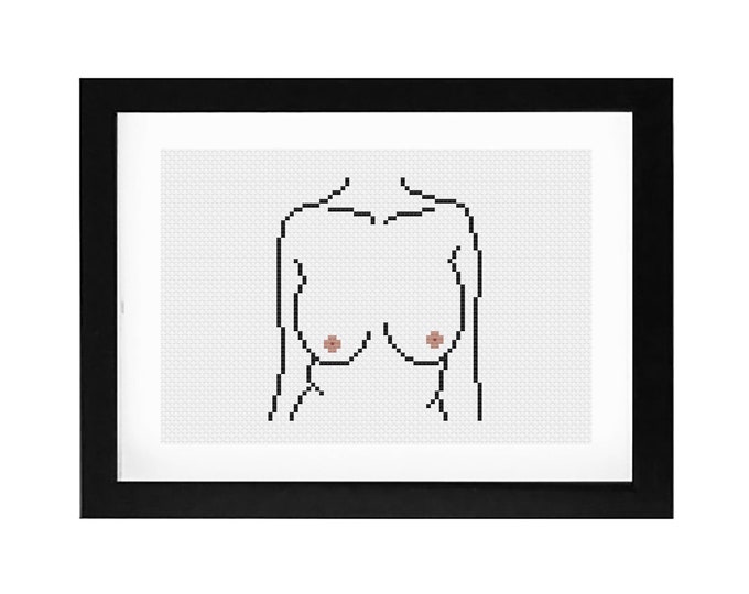 5x7 - Curvy Female Form Decorative Cross Stitch Art with Frame