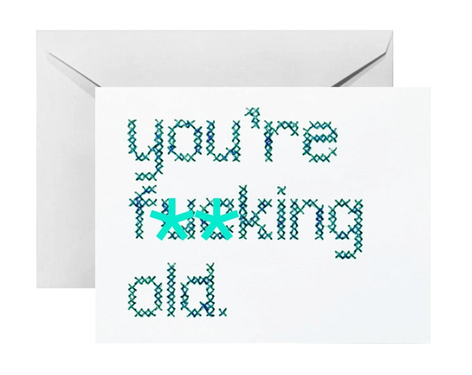 Cross Stitched Happy Birthday or... "You're Fucking Old" Card w/ Envelope