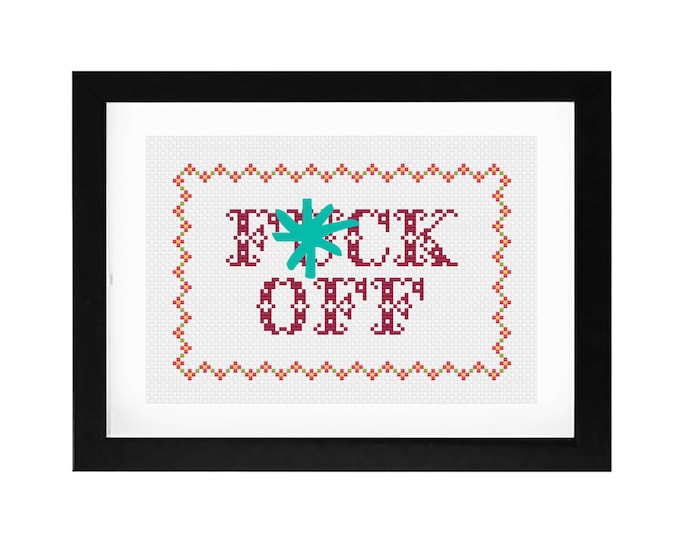 5x7 - "F*!? Off" Decorative Cross Stitch Art with Frame