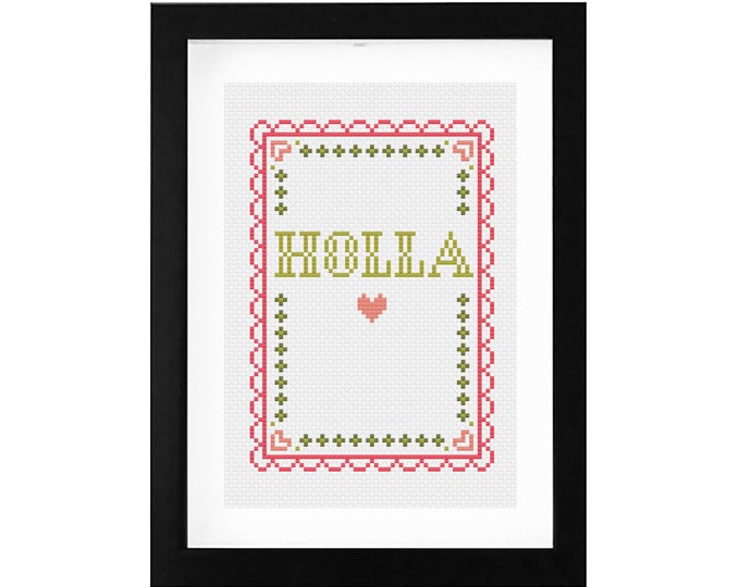 PDF Pattern for "Holla" Decorative Cross Stitch Art (5x7)