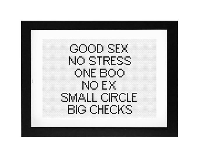 5x7 - "Good Sex - No Stress" Decorative Cross Stitch Art with Frame