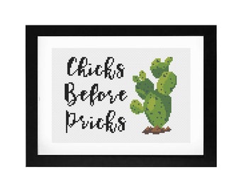 5x7 - "Chicks Before Pricks" Decorative Cross Stitch Art with Frame