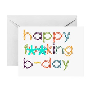 Croix cousu « Happy Fucking Birthday » carte avec enveloppe