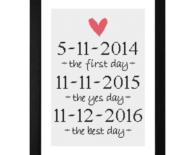 11 x 14" Special Dates Wedding Gift Framed Cross Stitch