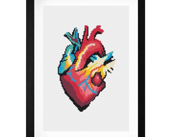 8 x 10" Anatomical Abstract Heart Franed Cross Stitch