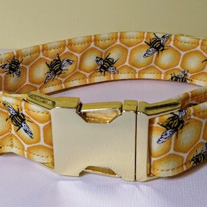 Bee honeycomb yellow and gold dog collar - "Buzz Words"