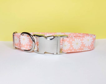 Daisy pink yellow flower dog collar - "She loves me..."