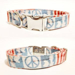 Woodstock 70s inspired american flag dog collar - "Peace Love and Woodstock"