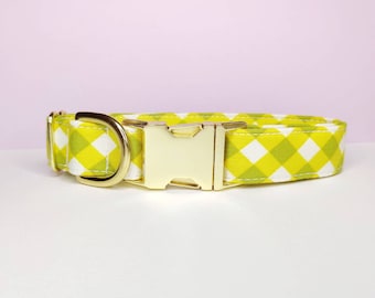 Gingham green neon preppy dog collar - "PREPPY PUP"