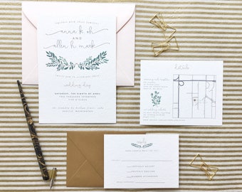 Romantic Greenery Wedding Invitation Suite (Set of 20)