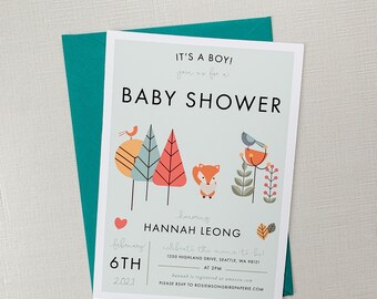 Woodland Creatures Baby Shower Invitation - A7