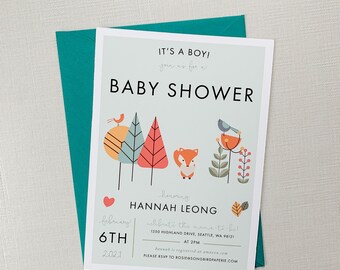 Woodland Creatures Baby Shower Invitación - A7