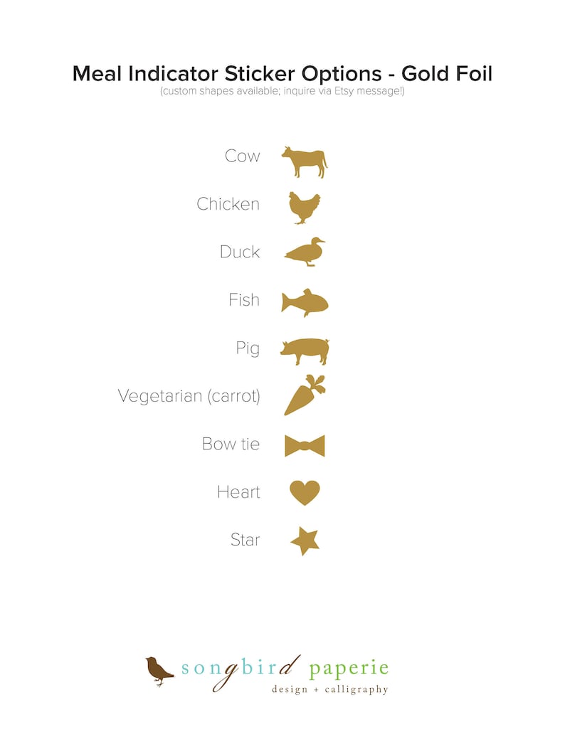 Meal Indicator Examples Place/escort Card Meal Indicator Stickers sets of 20 - Etsy