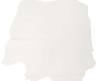 Può includere: Un pezzo di pelle bianco sporco, di forma irregolare con una superficie leggermente strutturata. La pelle sembra essere un unico pezzo, con una forma naturale e organica. Il colore è un bianco morbido e cremoso, adatto a vari progetti artigianali.