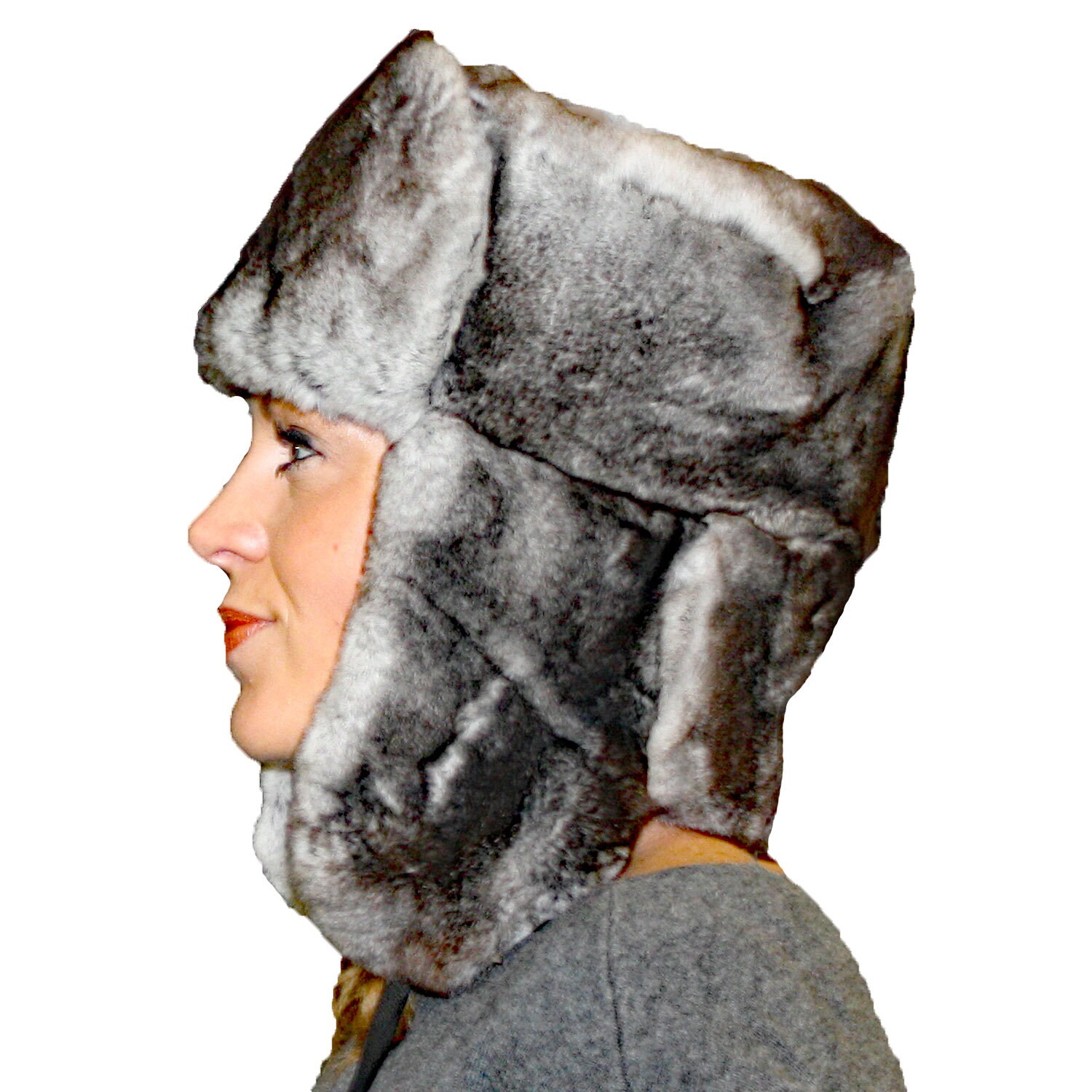 Women's Real Rex Rabbit Fur Winter Hat With Raccoon Fur Flower - Peaked Cap Style - View #6