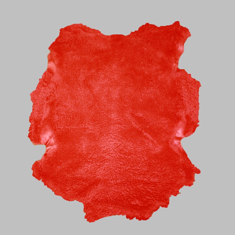 May include: A bright red leather hide with a textured surface.