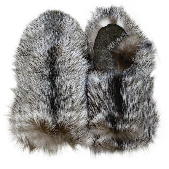 Glacier Wear Crystal Dyed Silver Fox Fur Gauntlet Mittens mts1099