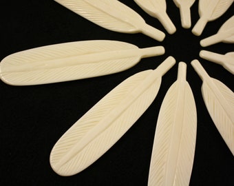 White Real Bone Carved Feathers 5"