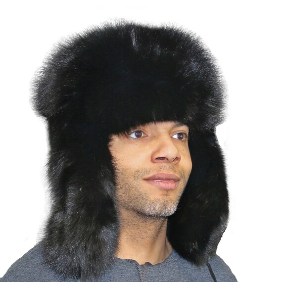 Glacier Wear Black Dyed Blue Fox Fur Trooper Hat Hts1071 - Etsy display picture 1
