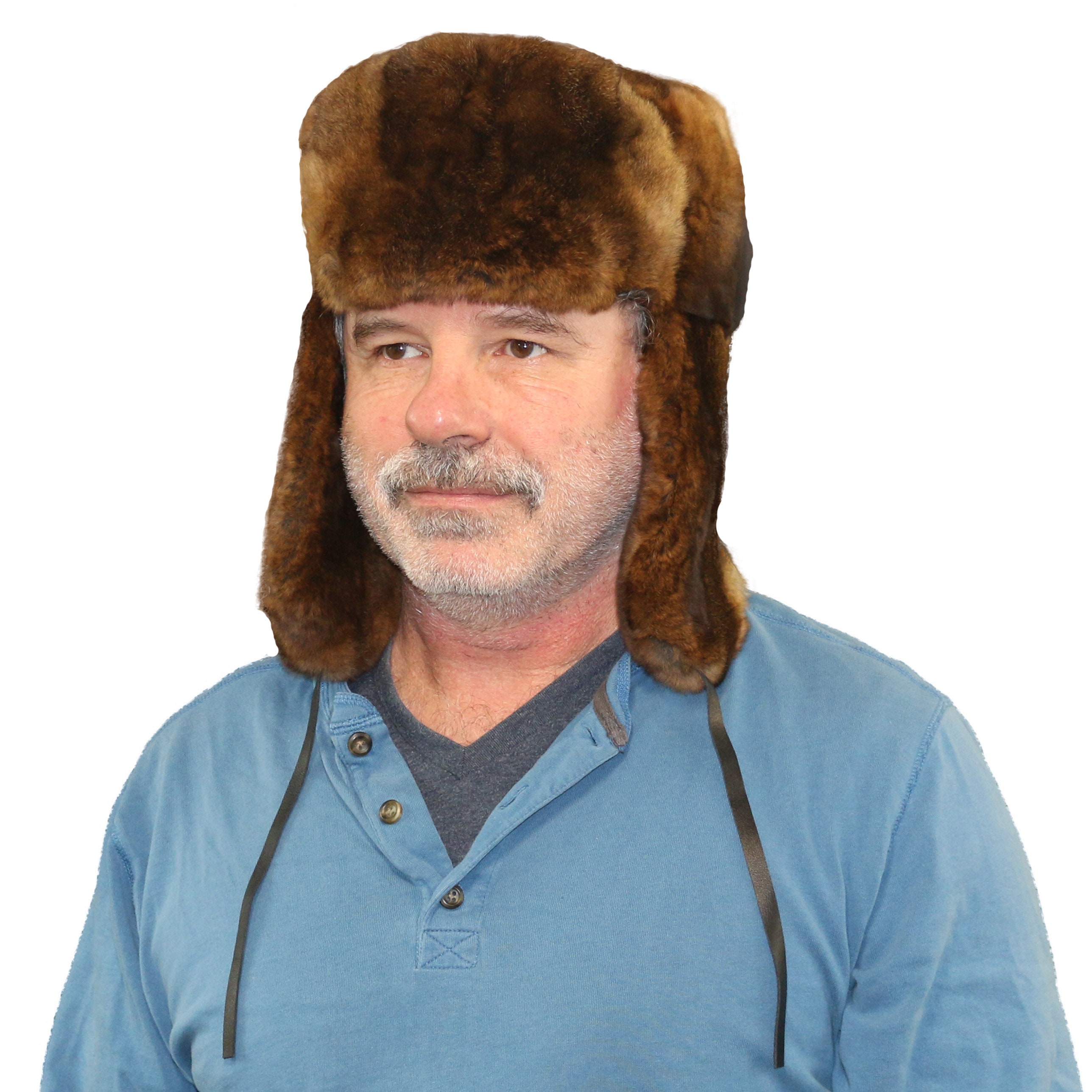 Brown REX RABBIT Hat w/Brown FOX Trim, Sz 22”-24”, Certified Vintage Fur Man main image 2