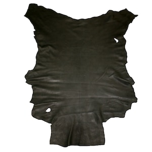 May include: A dark brown leather hide with a natural, irregular shape. The leather is smooth and supple, with a slight sheen.