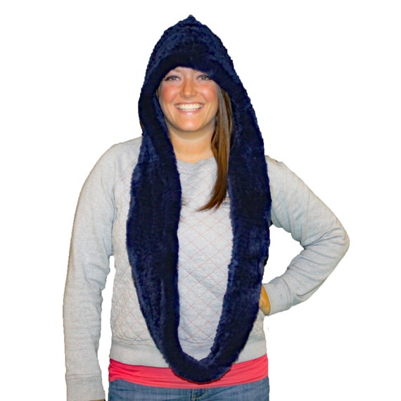 Glacier Wear Rex Rabbit Fur Infinity Hood Scarf - BLUE #4071  display picture 1