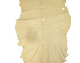 May include: A large piece of light beige leather with a few holes and a rough, uneven edge.