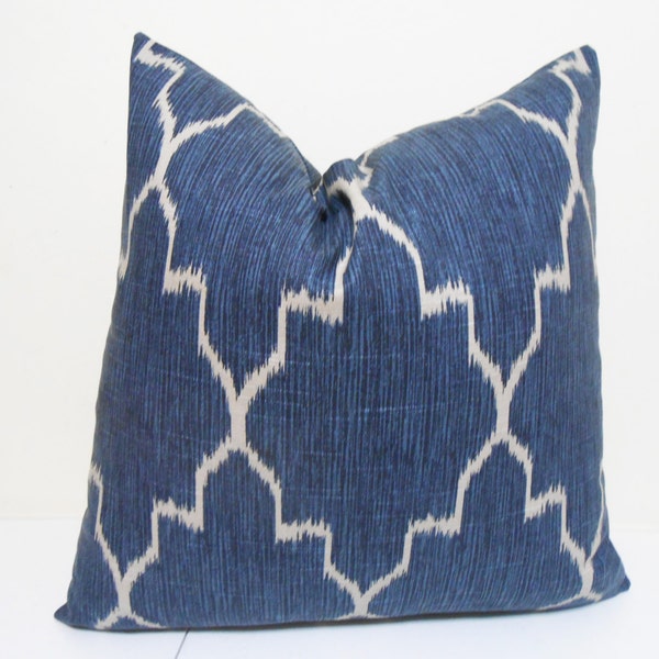 Moroccan quatrefoil Denim Blue Pillow Cover   - 20 x 20 -  Sofa Pillow - Throw Pillow Cover- Cushion, Decorative Pillow Cover