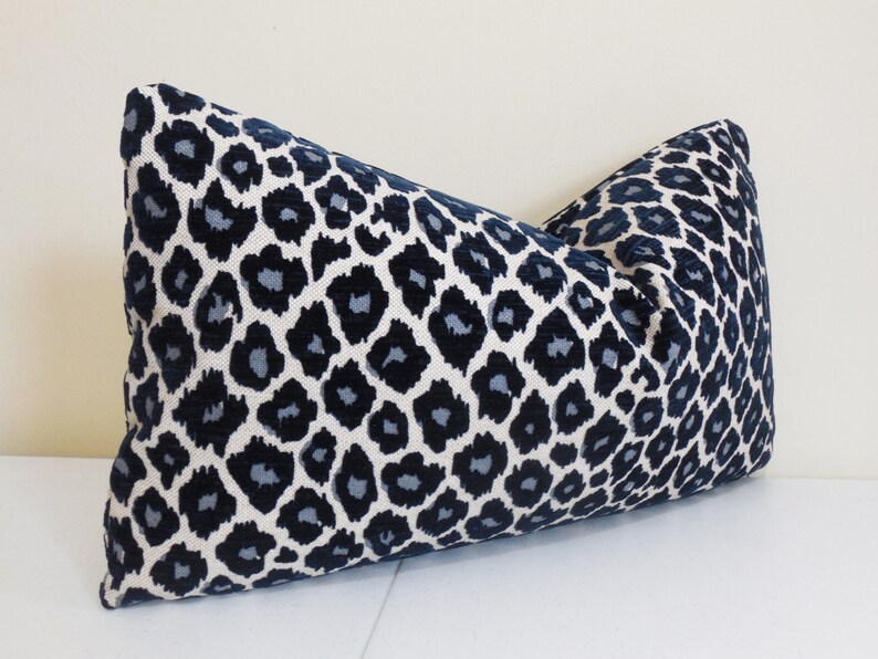 Velvet Leopard Lumbar Pillow Cover Blue Lumbar Leoaprd Etsy